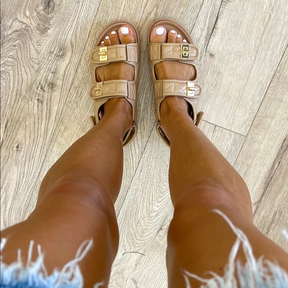 Shop Talulah Quilted Slides / Sandals Tan.